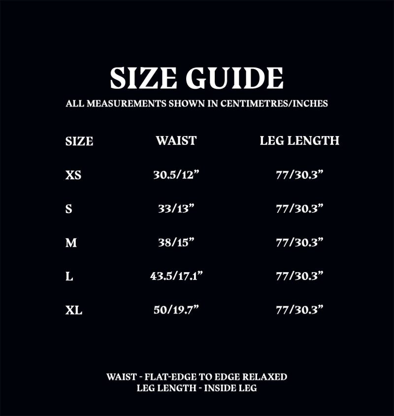 Size Guide Adult PJ Bottoms