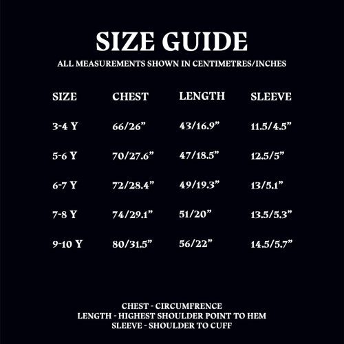 Size Guide KidsHogwartsT Shirts