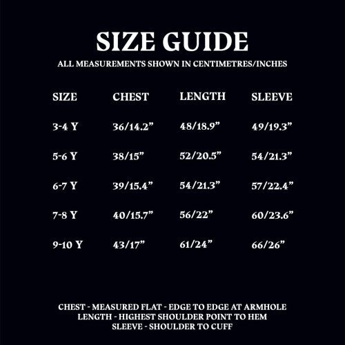 Size Guide Kids ZipHoodie