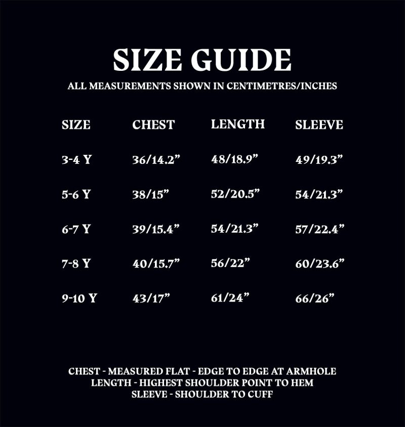 Size Guide Kids ZipHoodie