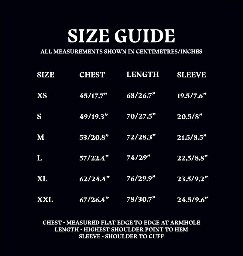 Size Guide MH25 TSHIRT