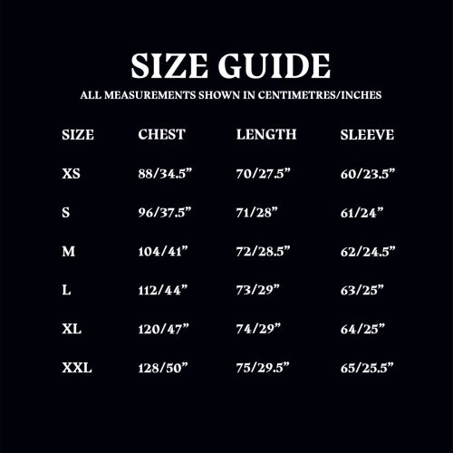 Triwizard Size Chart XS XXL