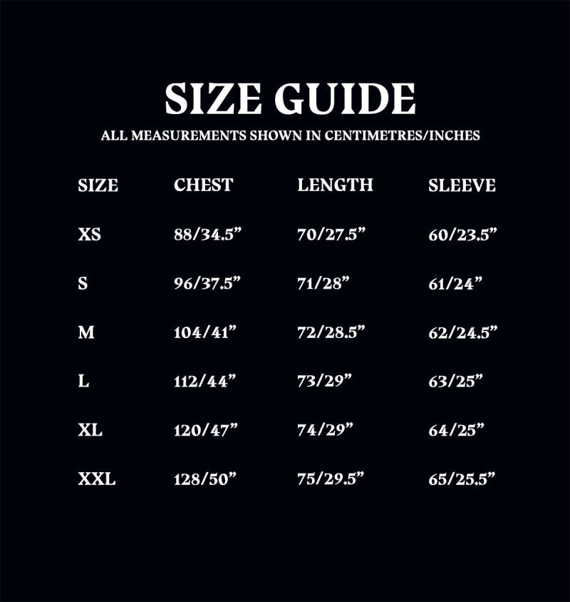 Triwizard Size Chart XS XXL